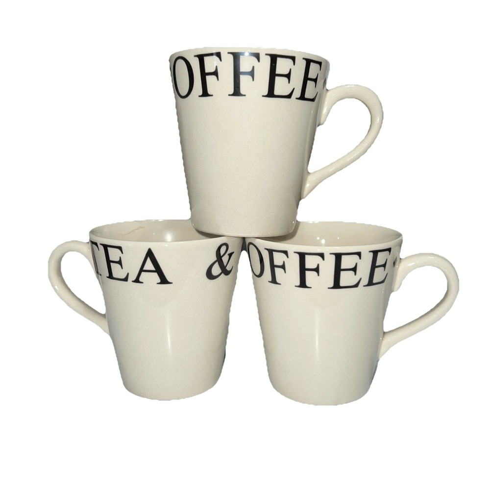 Set‎ Of 3 Made In Portugal Ceramic Coffee Tea Mug Decorative Beige Black READ